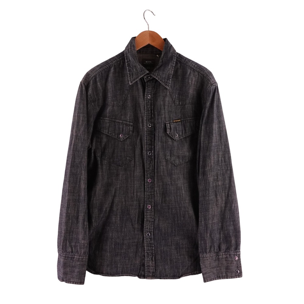 G-Star Raw Mens XL Long Sleeve Denim Western Shirt Dark Gray Peral Snap Button